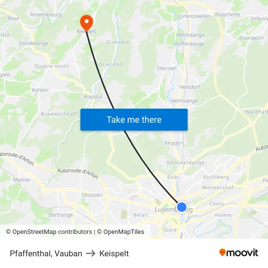 Pfaffenthal, Vauban to Keispelt map