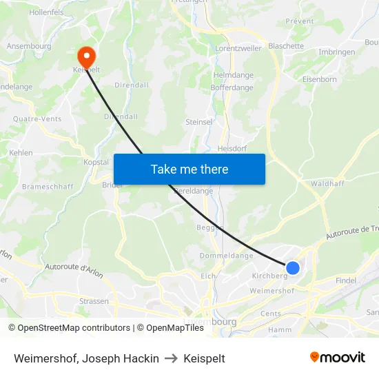 Weimershof, Joseph Hackin to Keispelt map