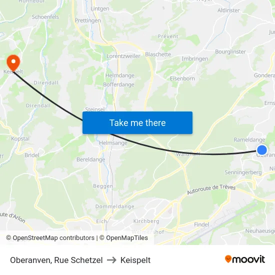 Oberanven, Rue Schetzel to Keispelt map