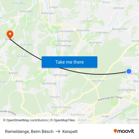 Rameldange, Beim Bësch to Keispelt map