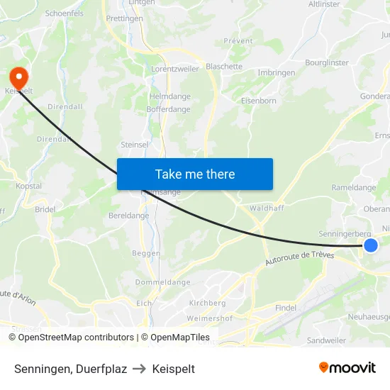 Senningen, Duerfplaz to Keispelt map