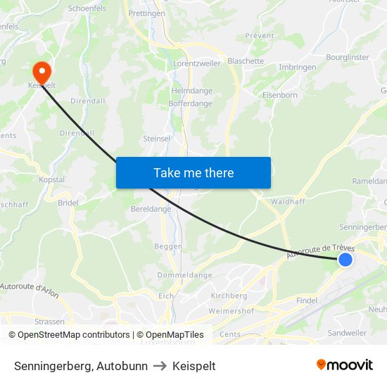 Senningerberg, Autobunn to Keispelt map