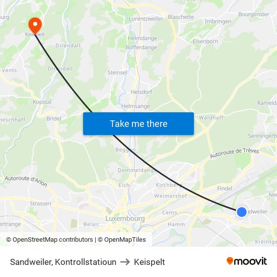 Sandweiler, Kontrollstatioun to Keispelt map