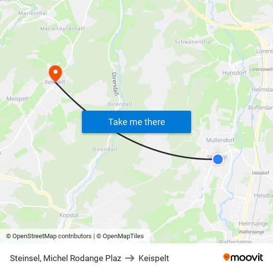 Steinsel, Michel Rodange Plaz to Keispelt map