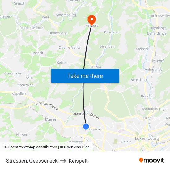 Strassen, Geesseneck to Keispelt map