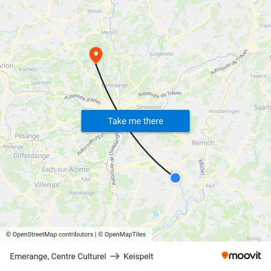 Emerange, Centre Culturel to Keispelt map