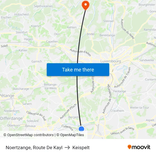 Noertzange, Route De Kayl to Keispelt map