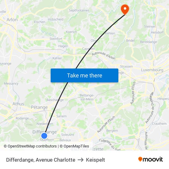 Differdange, Avenue Charlotte to Keispelt map