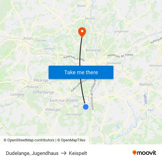 Dudelange, Jugendhaus to Keispelt map