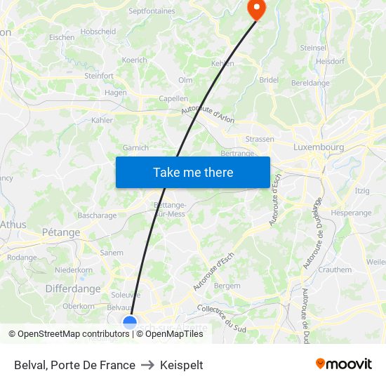 Belval, Porte De France to Keispelt map