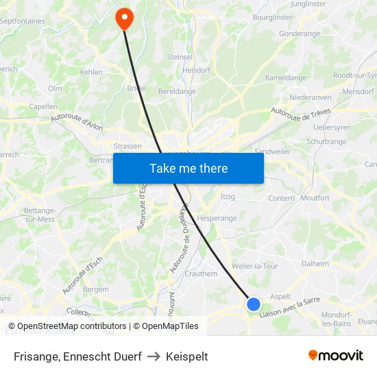 Frisange, Ennescht Duerf to Keispelt map