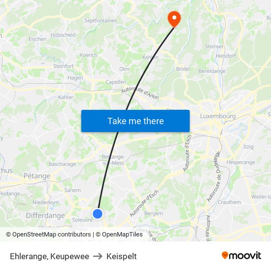 Ehlerange, Keupewee to Keispelt map