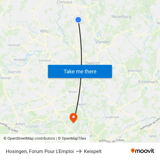 Hosingen, Forum Pour L'Emploi to Keispelt map