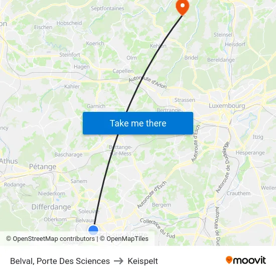 Belval, Porte Des Sciences to Keispelt map
