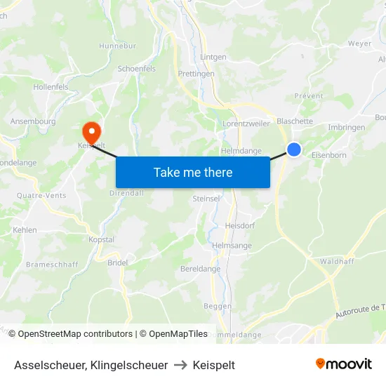 Asselscheuer, Klingelscheuer to Keispelt map