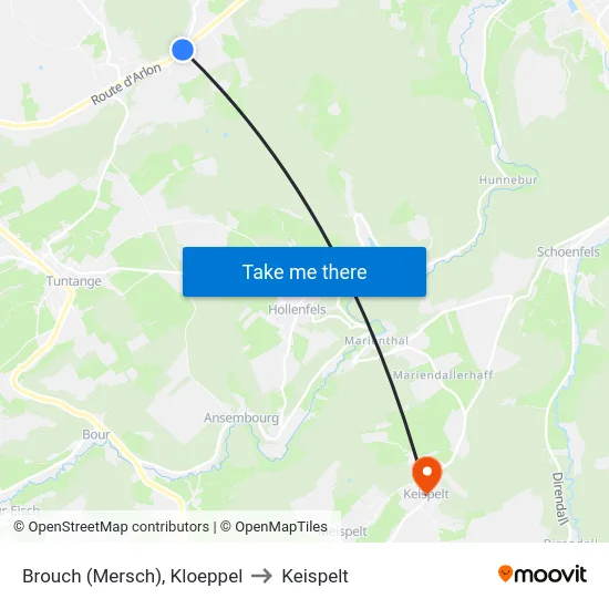 Brouch (Mersch), Kloeppel to Keispelt map