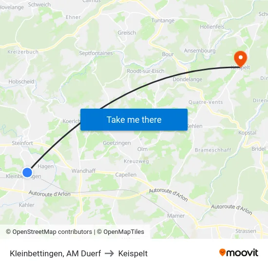 Kleinbettingen, AM Duerf to Keispelt map