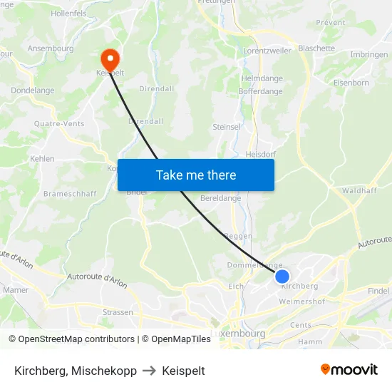 Kirchberg, Mischekopp to Keispelt map