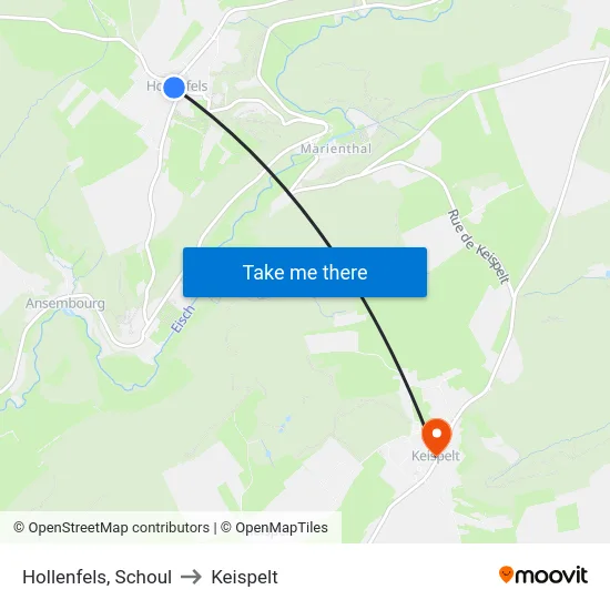 Hollenfels, Schoul to Keispelt map