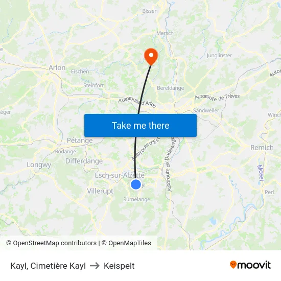 Kayl, Cimetière Kayl to Keispelt map