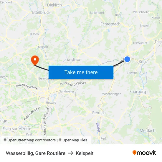 Wasserbillig, Gare Routière to Keispelt map