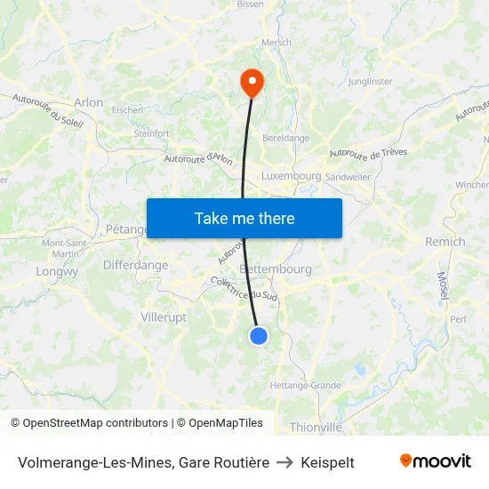 Volmerange-Les-Mines, Gare Routière to Keispelt map