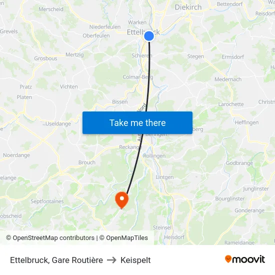 Ettelbruck, Gare Routière to Keispelt map