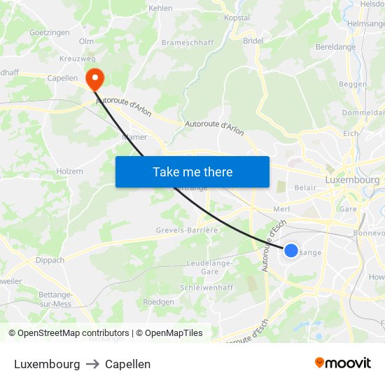 Luxembourg to Capellen map
