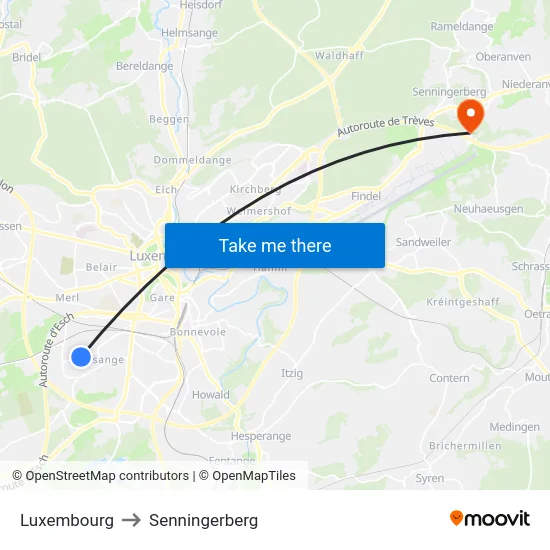 Luxembourg to Senningerberg map
