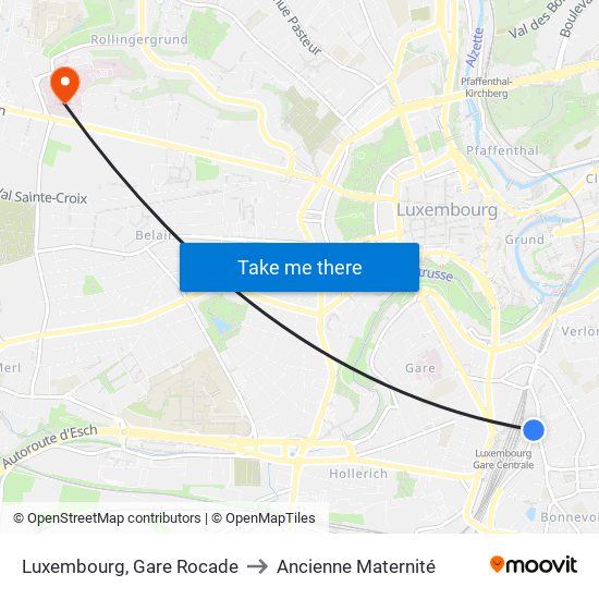 Luxembourg, Gare Rocade to Ancienne Maternité map