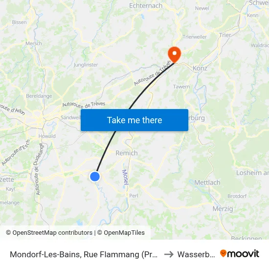 Mondorf-Les-Bains, Rue Flammang (Provisoire) to Wasserbillig map