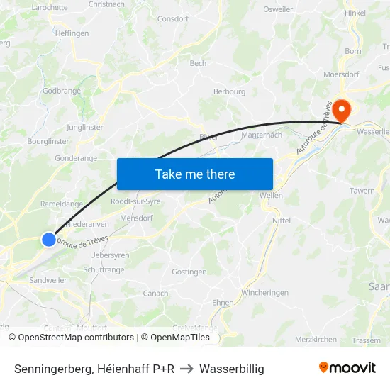Senningerberg, Héienhaff P+R to Wasserbillig map