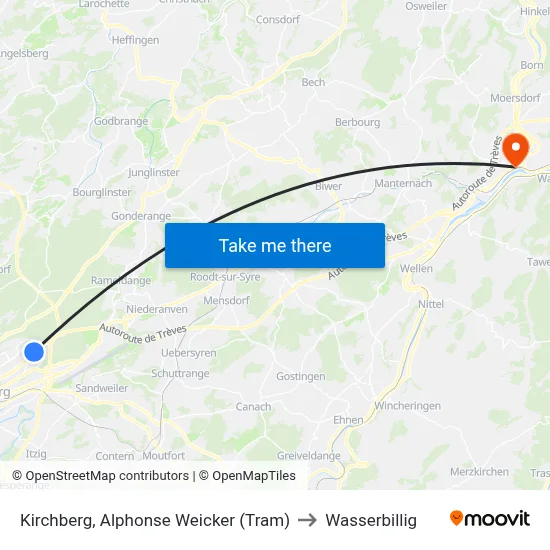 Kirchberg, Alphonse Weicker (Tram) to Wasserbillig map