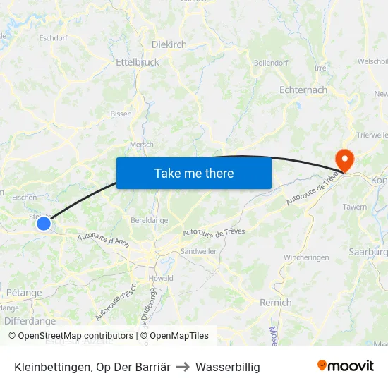 Kleinbettingen, Op Der Barriär to Wasserbillig map