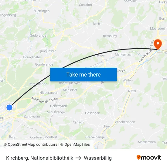 Kirchberg, Nationalbibliothéik to Wasserbillig map
