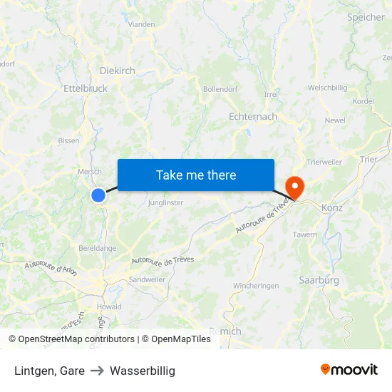 Lintgen, Gare to Wasserbillig map