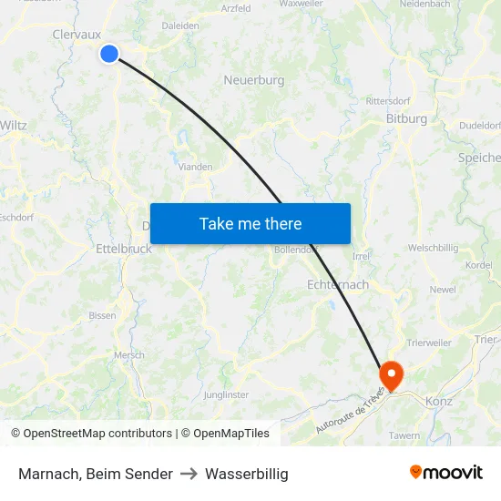Marnach, Beim Sender to Wasserbillig map