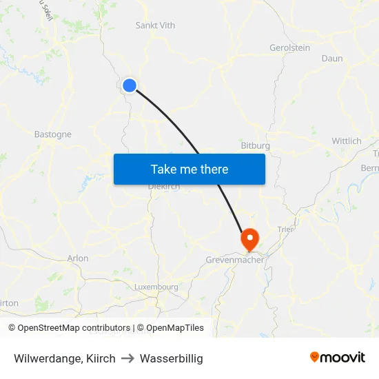 Wilwerdange, Kiirch to Wasserbillig map