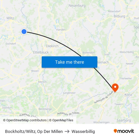 Bockholtz/Wiltz, Op Der Millen to Wasserbillig map