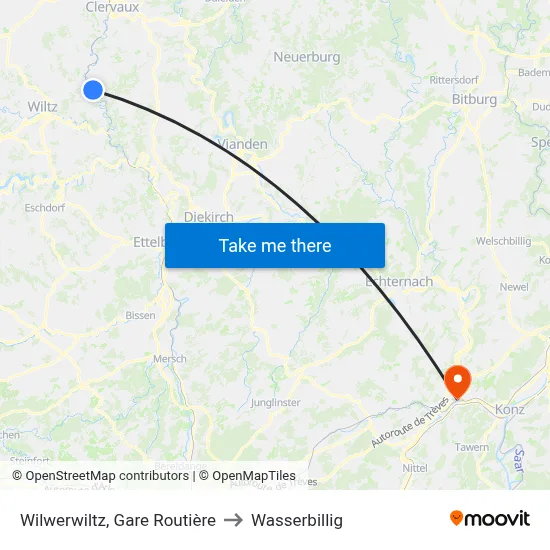Wilwerwiltz, Gare Routière to Wasserbillig map