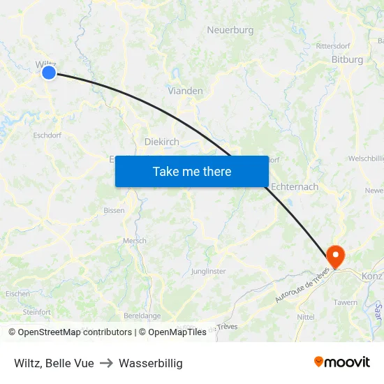 Wiltz, Belle Vue to Wasserbillig map