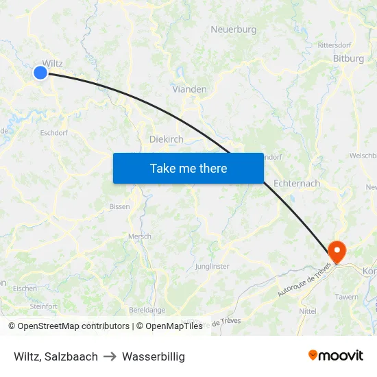 Wiltz, Salzbaach to Wasserbillig map