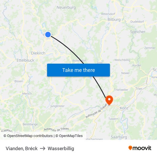 Vianden, Bréck to Wasserbillig map