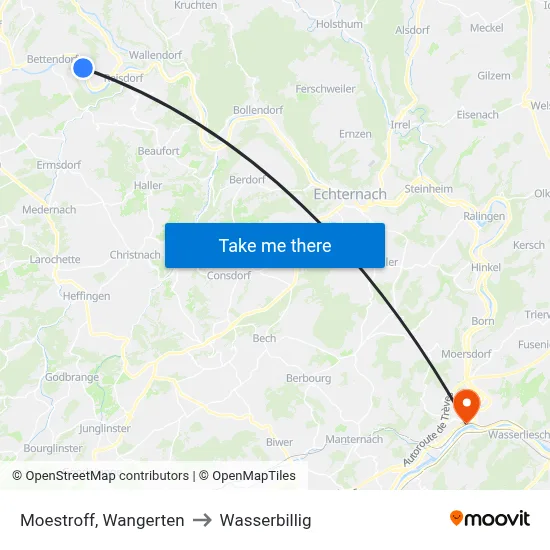 Moestroff, Wangerten to Wasserbillig map