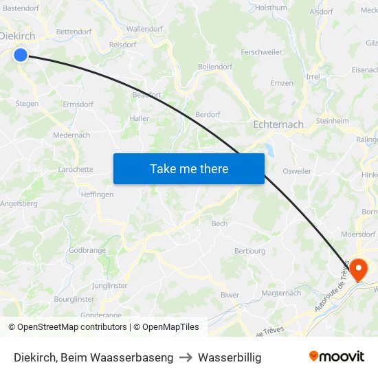 Diekirch, Beim Waasserbaseng to Wasserbillig map
