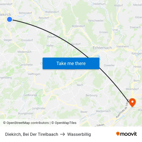 Diekirch, Bei Der Tirelbaach to Wasserbillig map