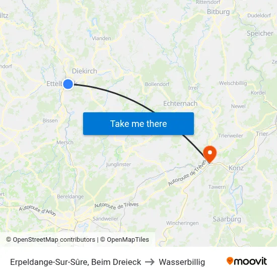 Erpeldange-Sur-Sûre, Beim Dreieck to Wasserbillig map