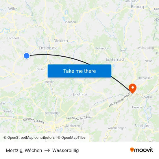 Mertzig, Wéchen to Wasserbillig map