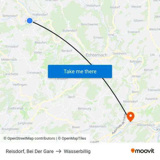 Reisdorf, Bei Der Gare to Wasserbillig map