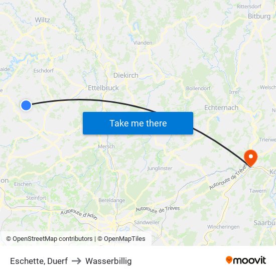 Eschette, Duerf to Wasserbillig map